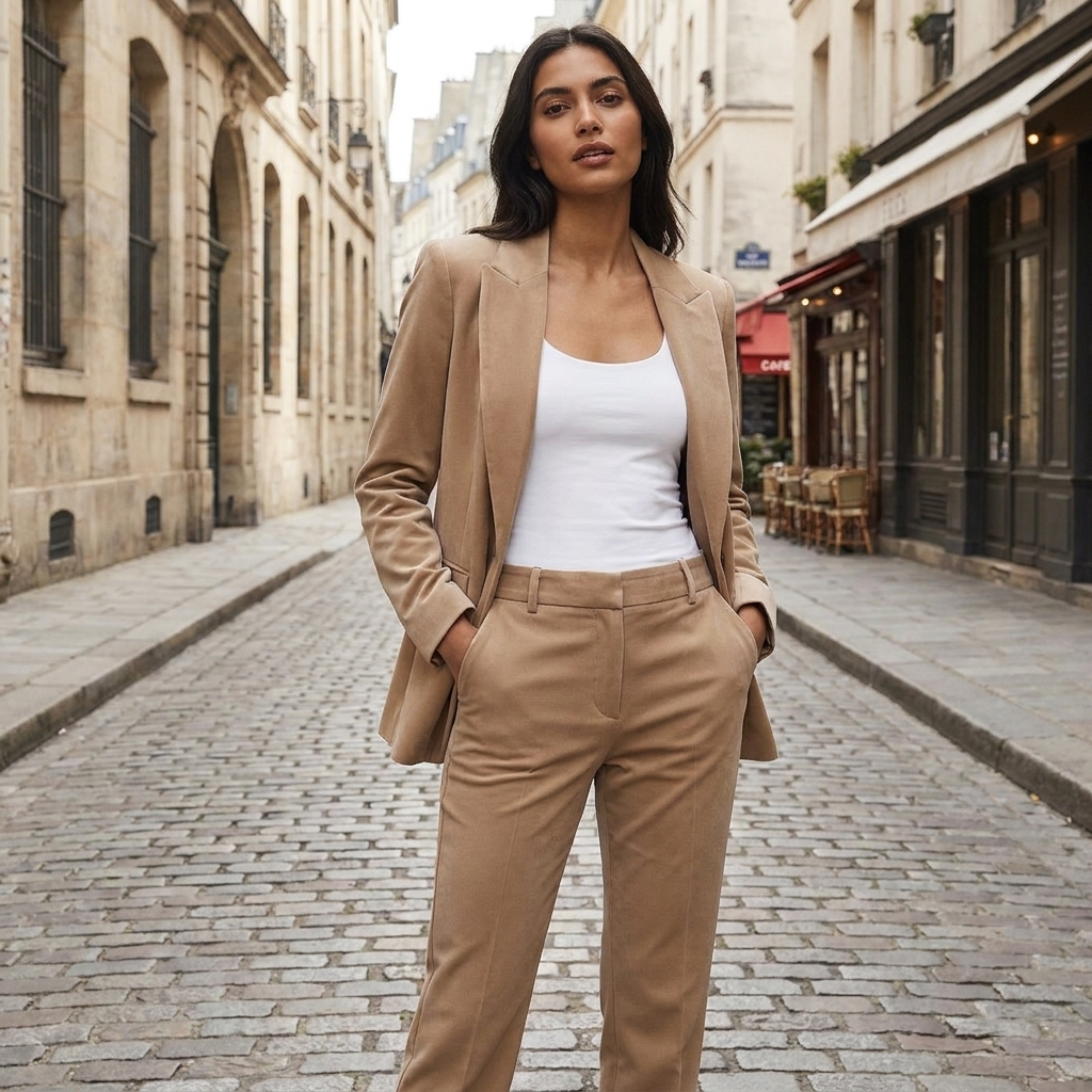 Completo giacca blazer aderente in velluto da donna