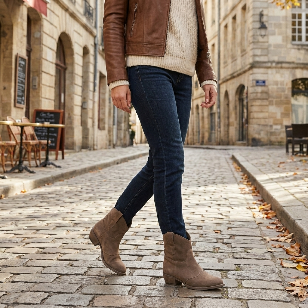 Stivaletti da donna stile cowboy senza chiusura – punta tonda