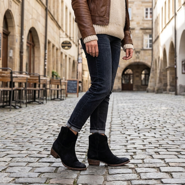Stivaletti da donna stile cowboy senza chiusura – punta tonda