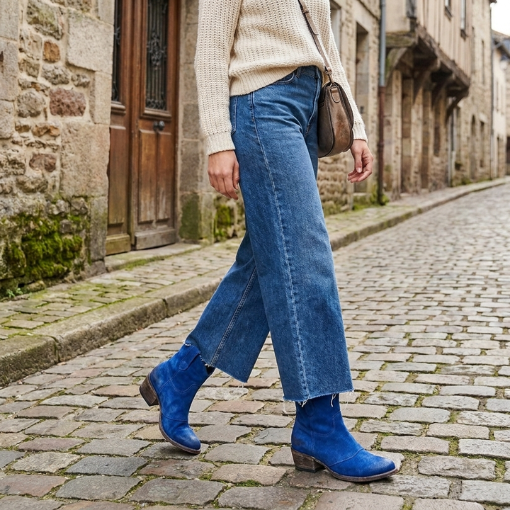 Stivaletti da donna stile cowboy senza chiusura – punta tonda