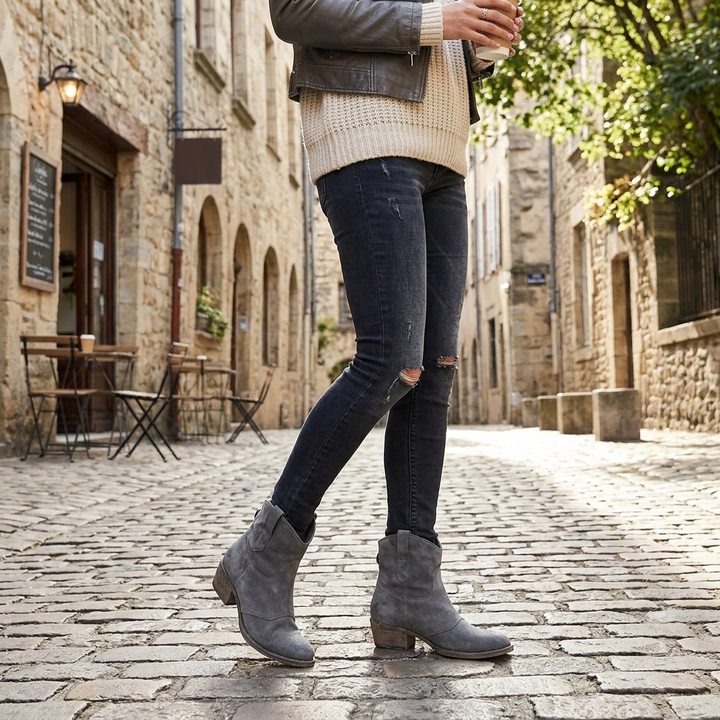 Stivaletti da donna stile cowboy senza chiusura – punta tonda