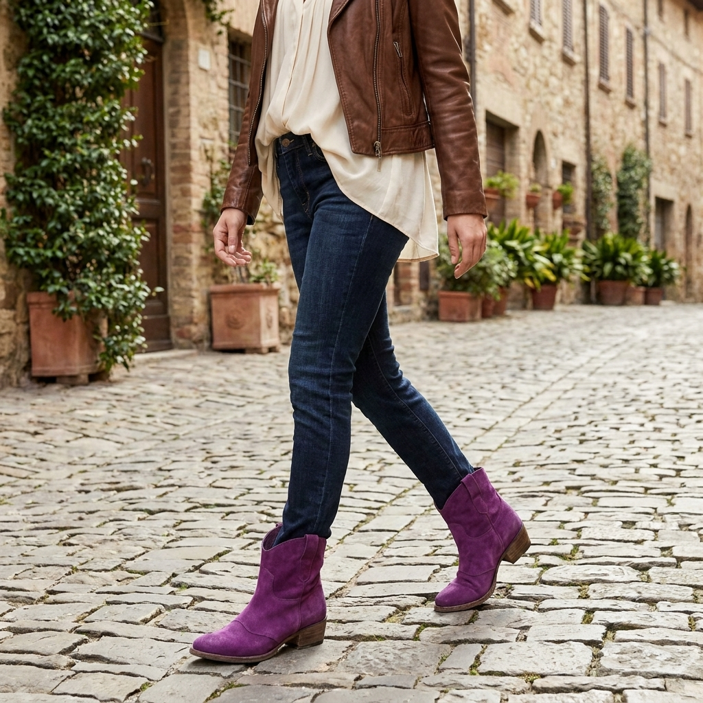 Stivaletti da donna stile cowboy senza chiusura – punta tonda