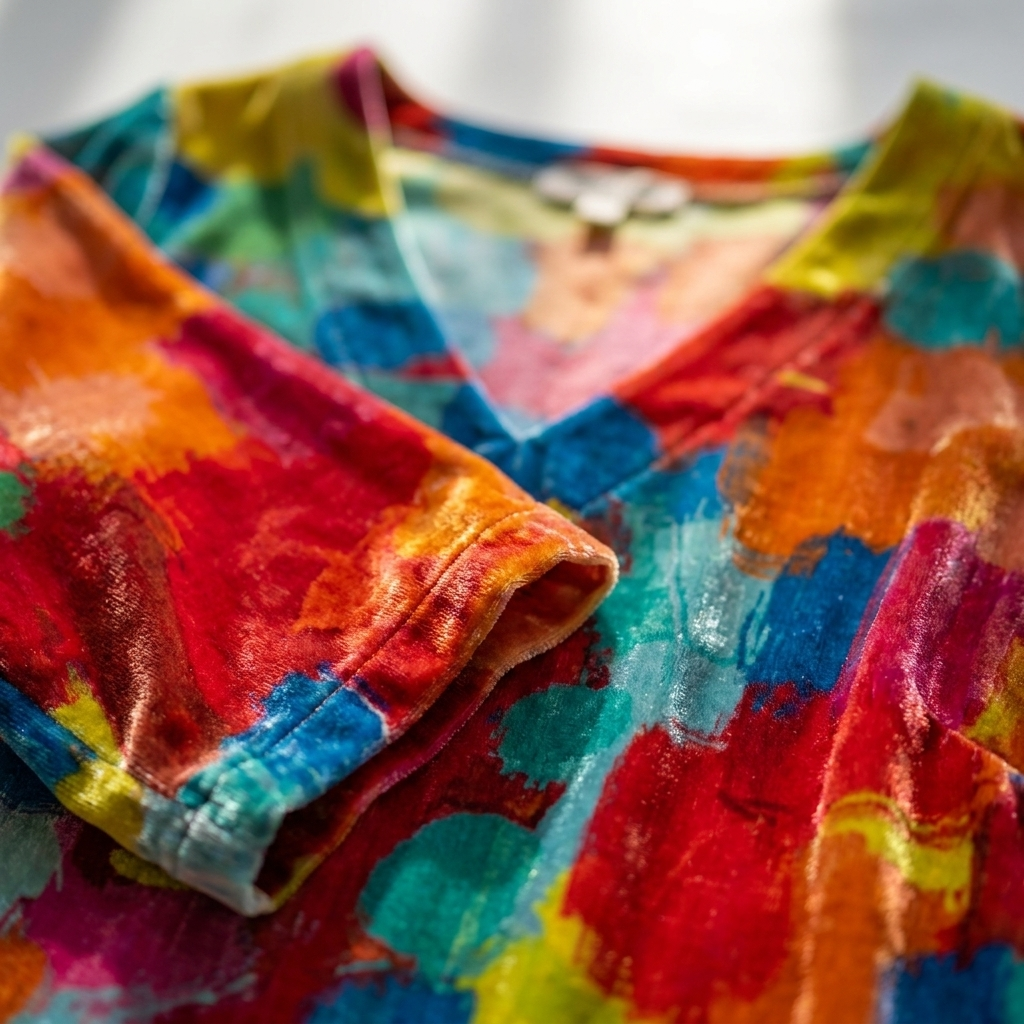 Vestito midi da donna in velluto floreale | Comodo, ampio, con scollo a V e maniche a tre quarti