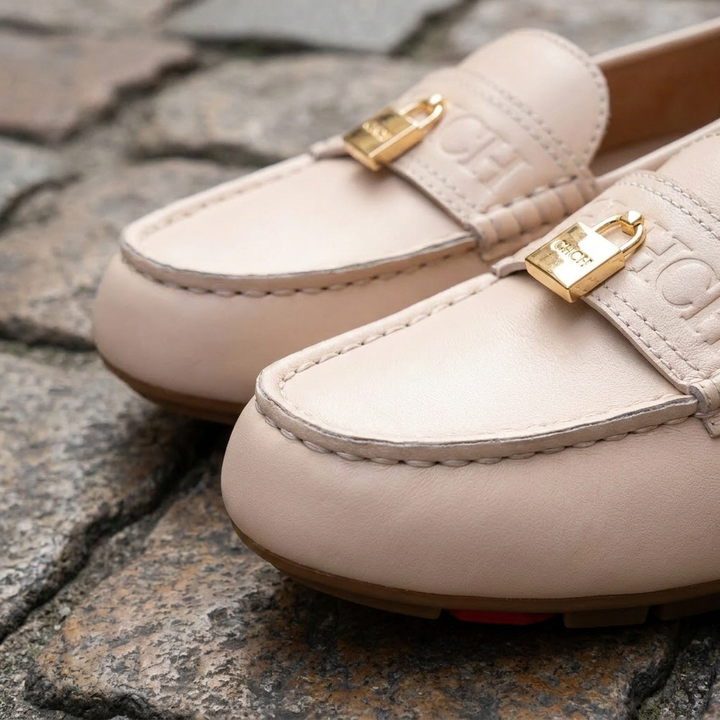 Ballerine da donna in pelle casual con punta tonda  