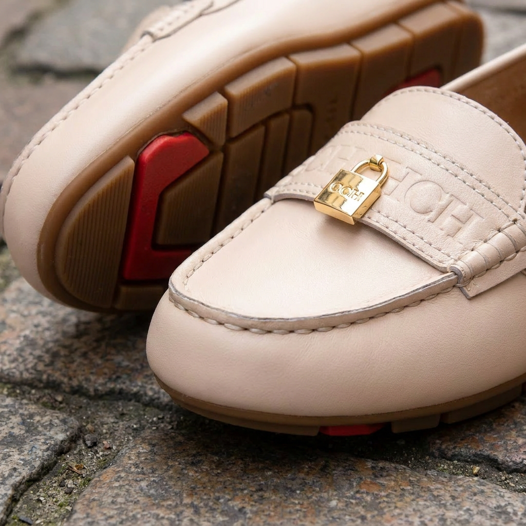 Ballerine da donna in pelle casual con punta tonda  