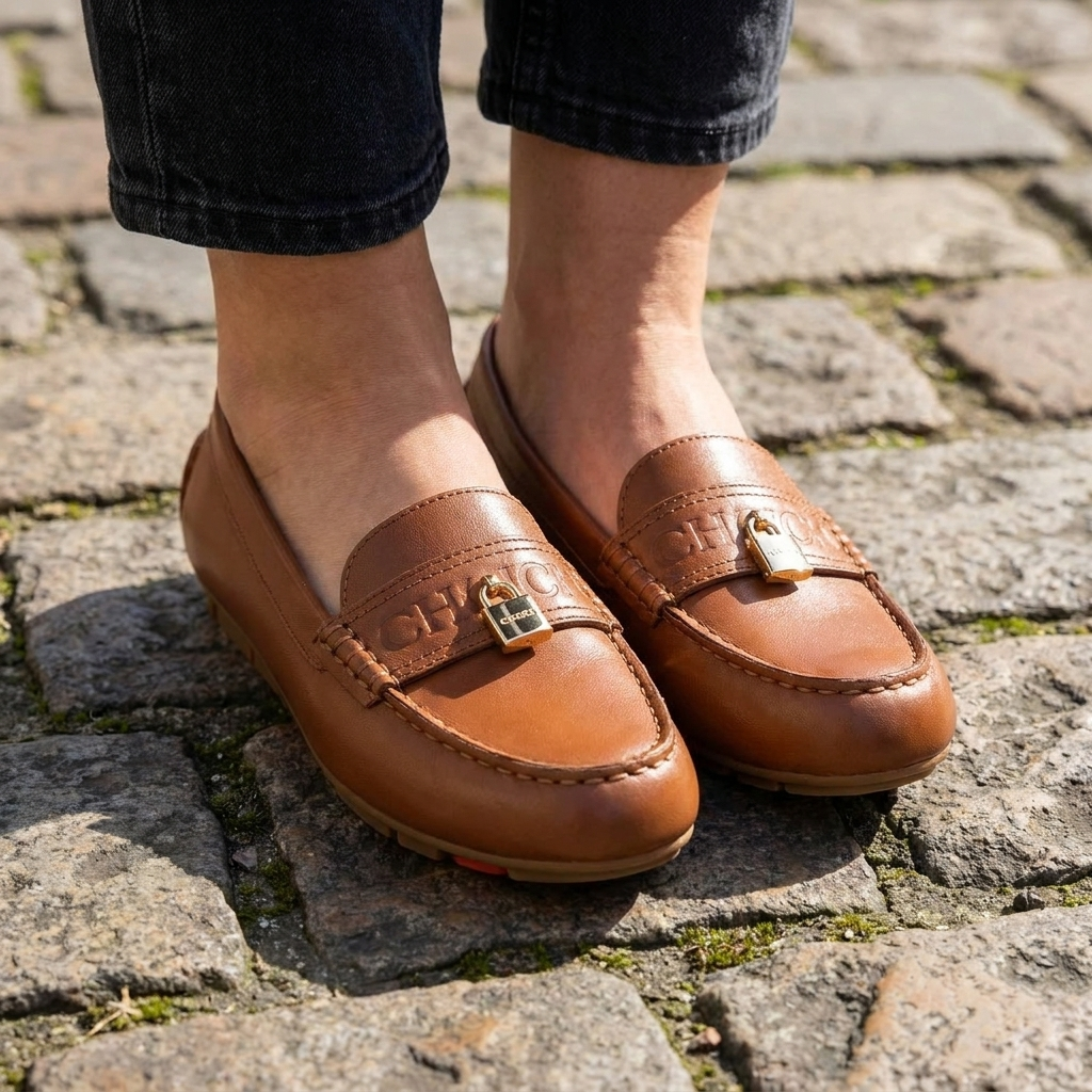Ballerine da donna in pelle casual con punta tonda  