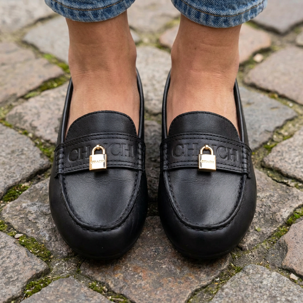 Ballerine da donna in pelle casual con punta tonda  