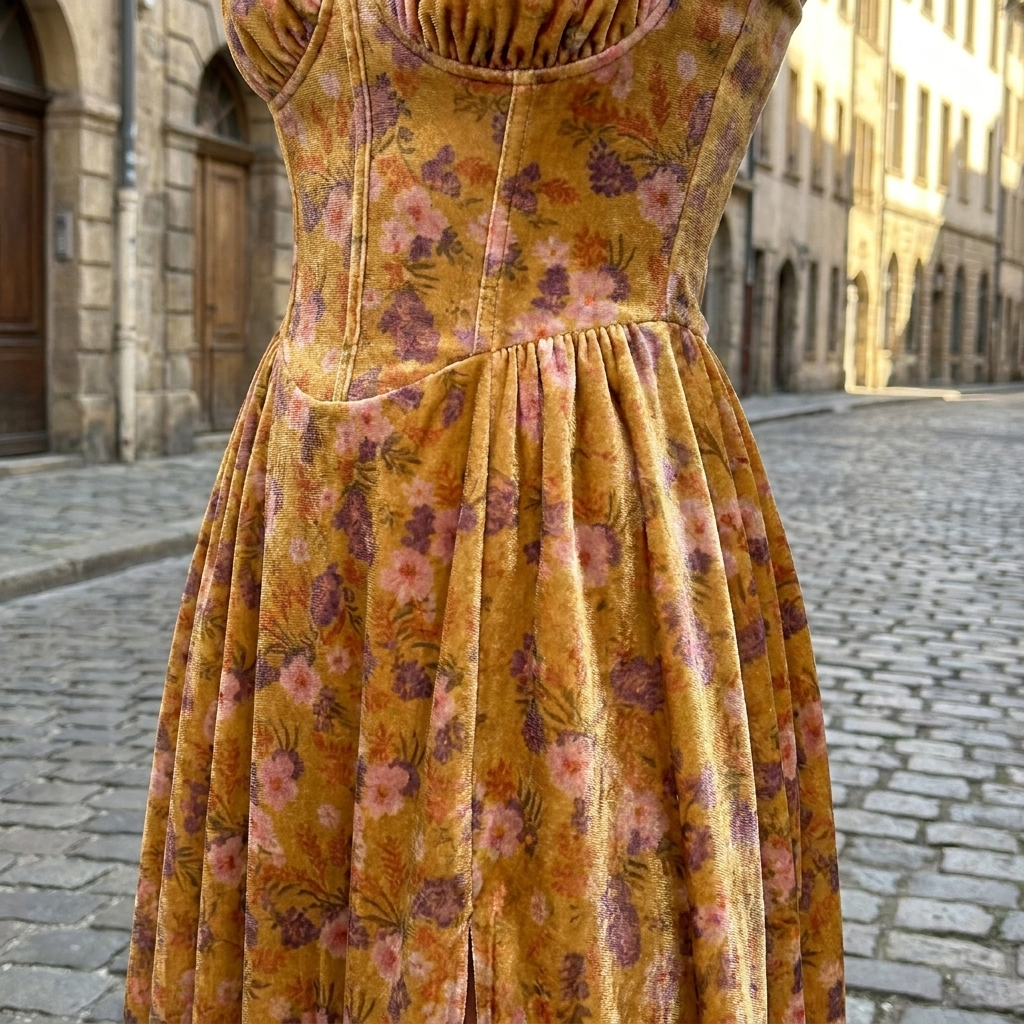 Abito midi da donna in velluto intrecciato | Elegante outfit estivo senza maniche e svasato  