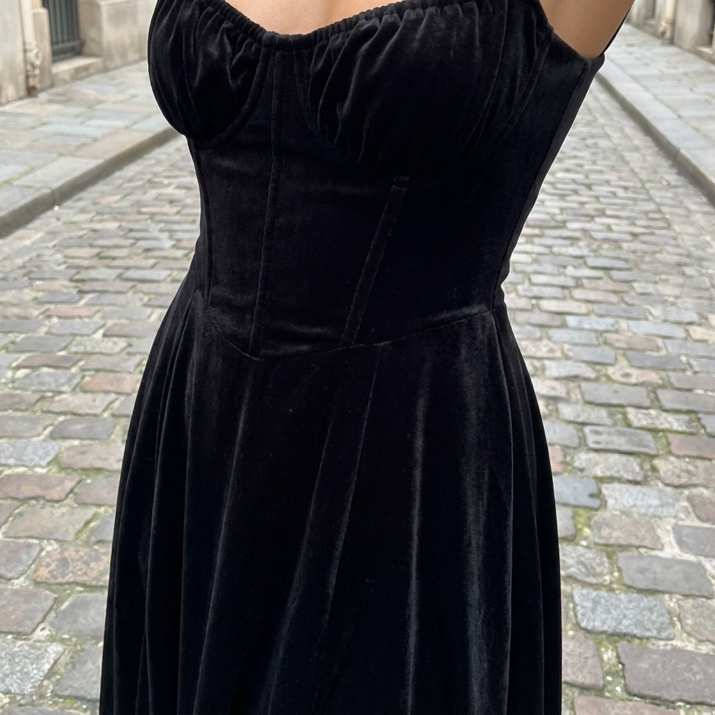 Abito midi da donna in velluto intrecciato | Elegante outfit estivo senza maniche e svasato  