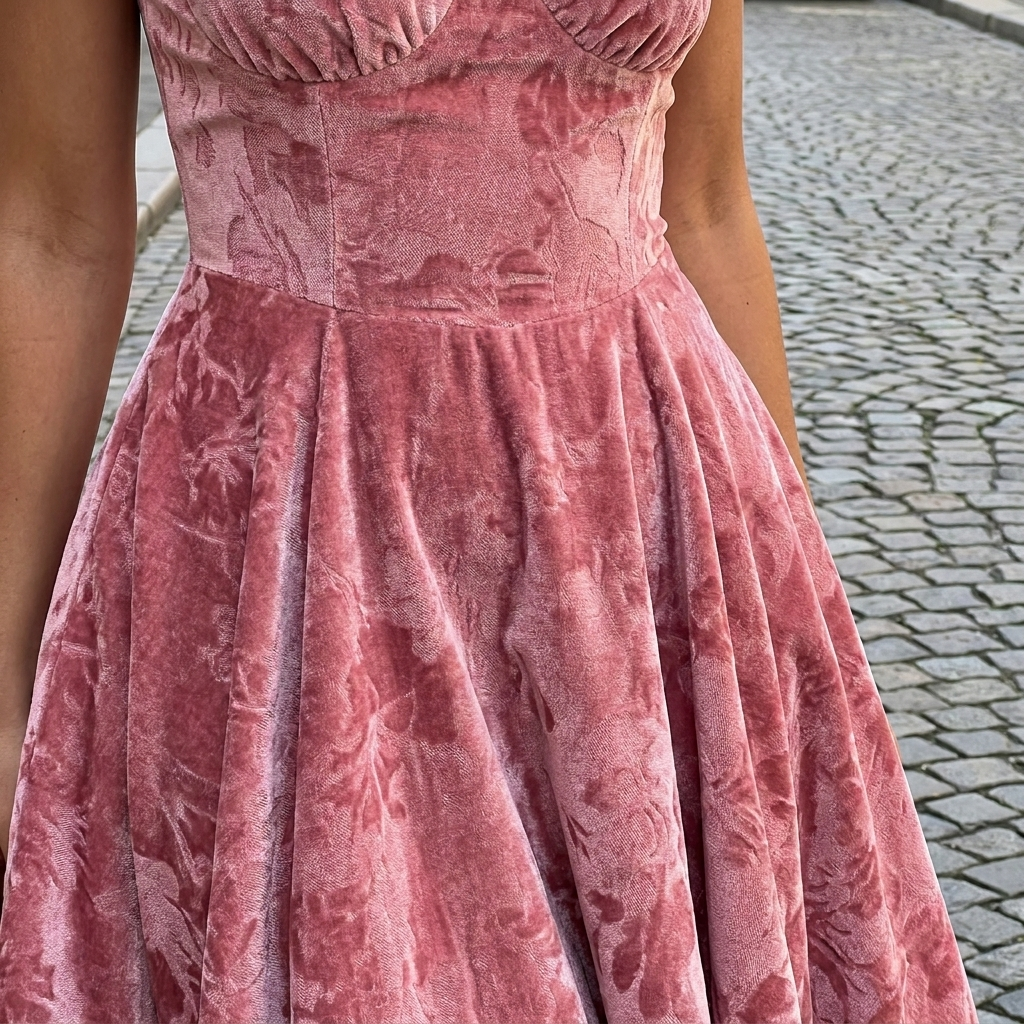 Abito midi da donna in velluto intrecciato | Elegante outfit estivo senza maniche e svasato  