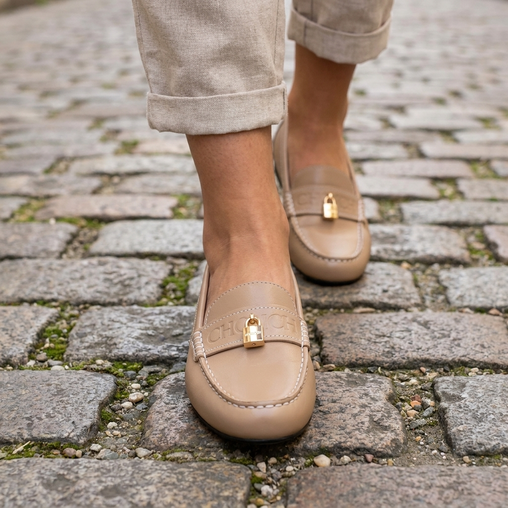 Scarpe da passeggio da donna in pelle con suola comoda e piatta  