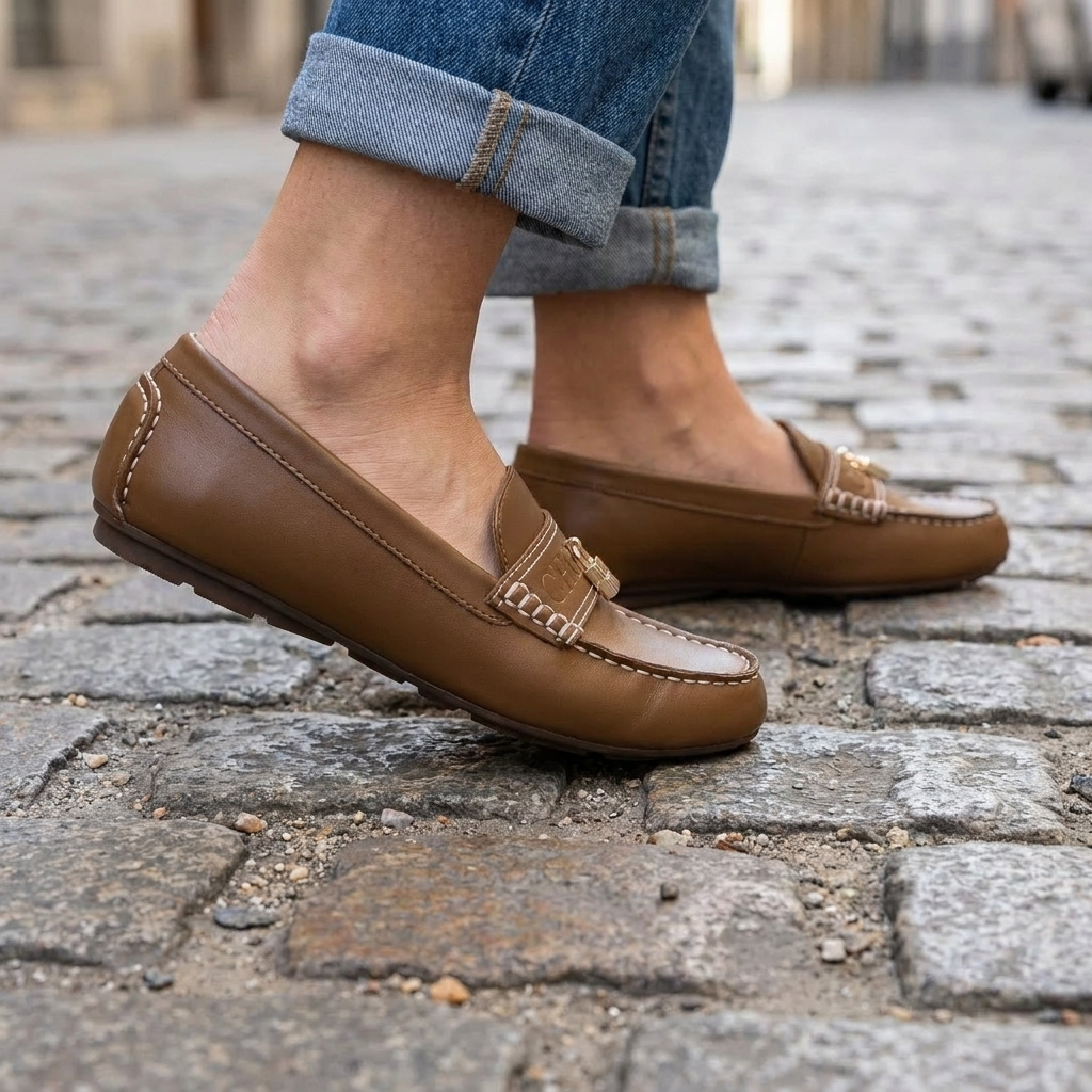 Scarpe da passeggio da donna in pelle con suola comoda e piatta  