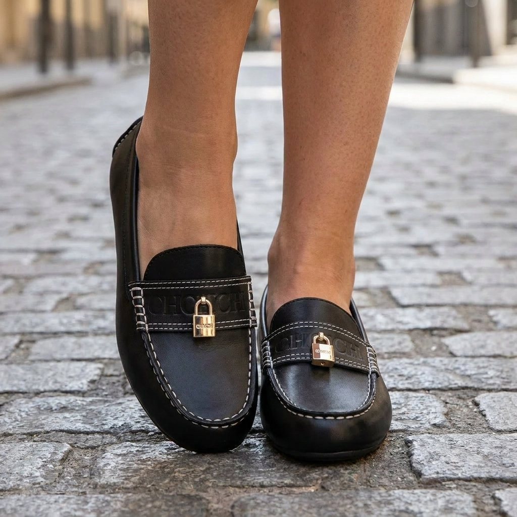 Scarpe da passeggio da donna in pelle con suola comoda e piatta  