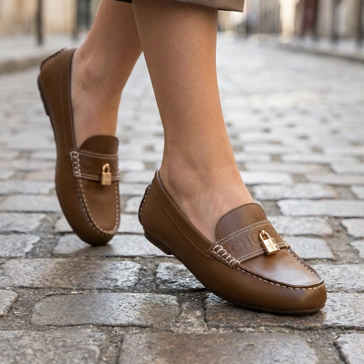 Scarpe da passeggio da donna in pelle con suola comoda e piatta  