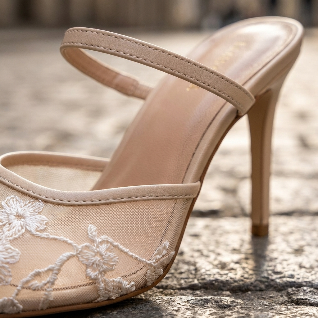 Décolleté da donna in rete ricamata con punta a punta e tacco a spillo slip-on