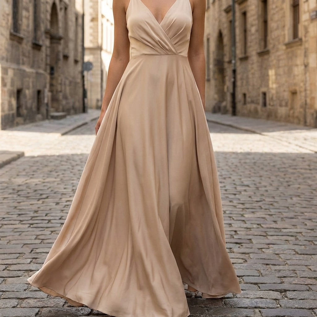 Elegante abito maxi da donna con scollo a V | Abito lungo fluente formale da sera  