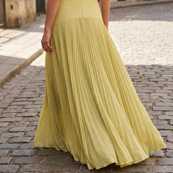 Abito maxi plissettato da donna | Elegante abito da sera senza spalline  