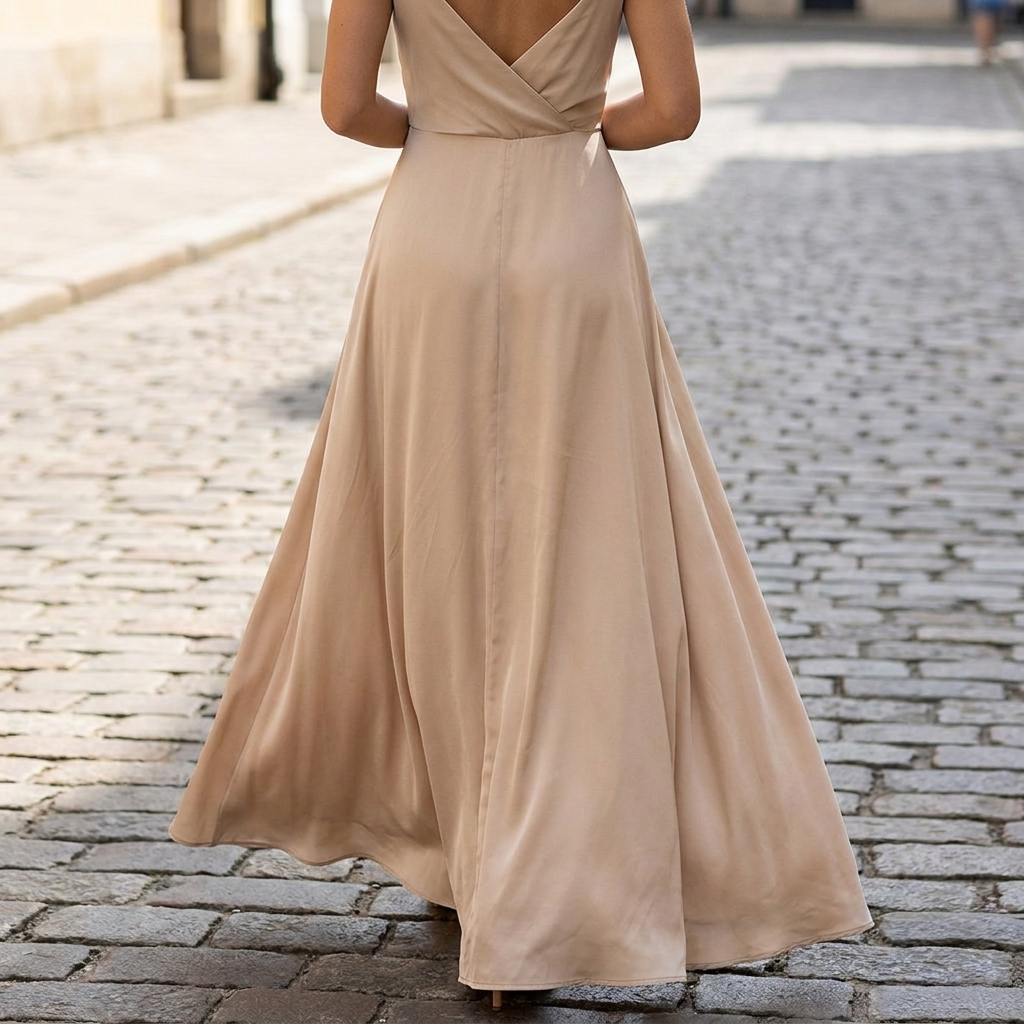 Elegante abito maxi da donna con scollo a V | Abito lungo fluente formale da sera  
