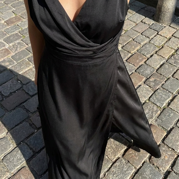Elegante abito maxi da donna con scollo a V | Abito lungo fluente formale da sera  