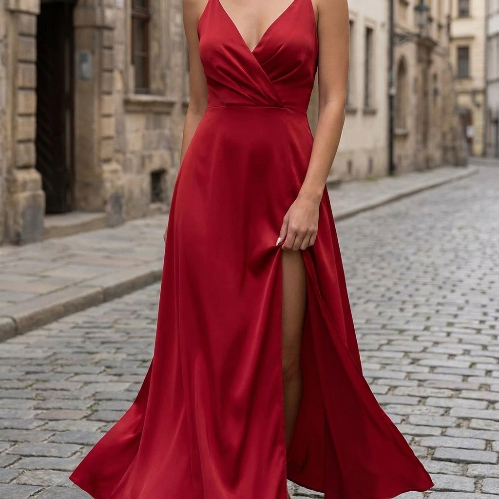 Elegante abito maxi da donna con scollo a V | Abito lungo fluente formale da sera  