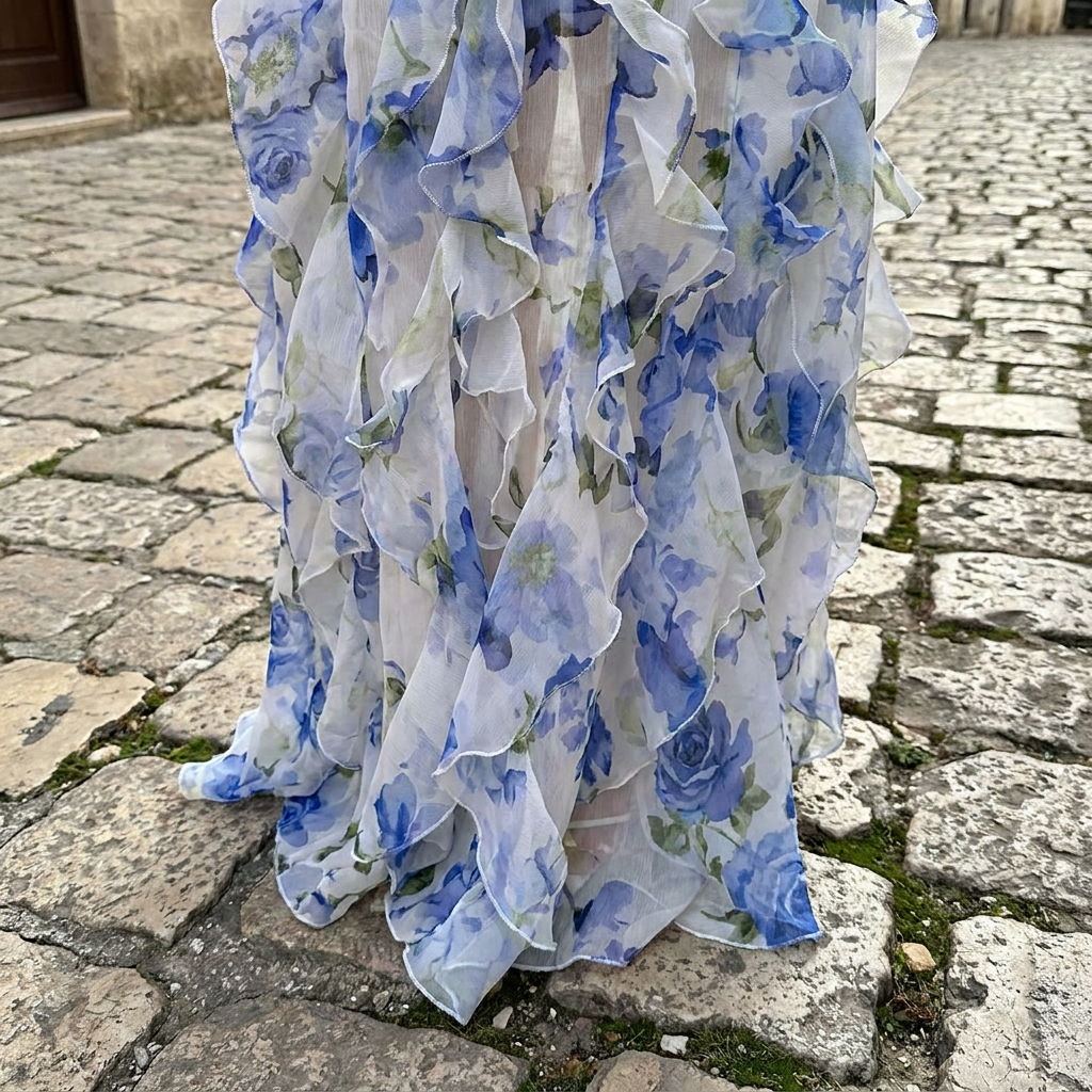 Abito maxi leggero da donna con fantasia floreale | Elegante abito estivo senza maniche  