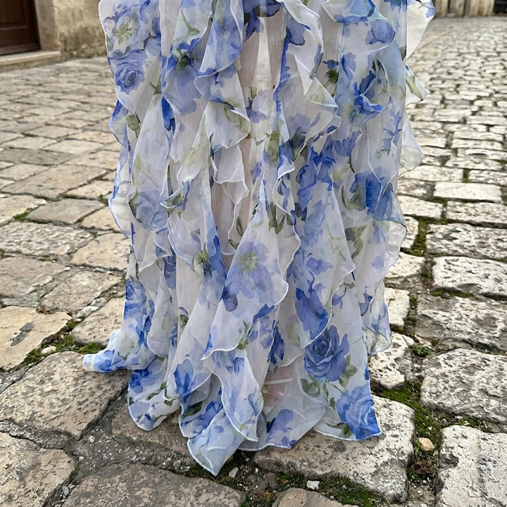 Abito maxi leggero da donna con fantasia floreale | Elegante abito estivo senza maniche  