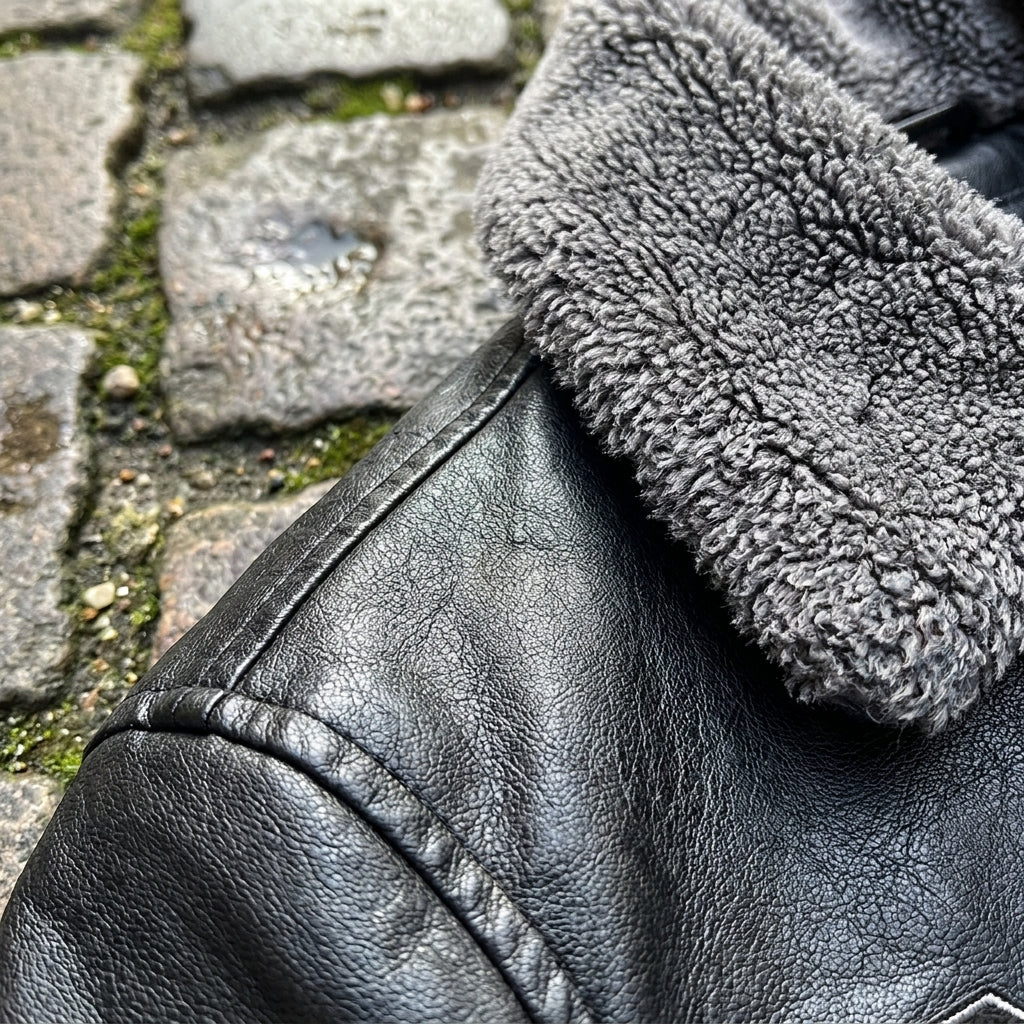 Giacca bomber in pelle da uomo slim fit con collo in pelliccia, giacca calda  