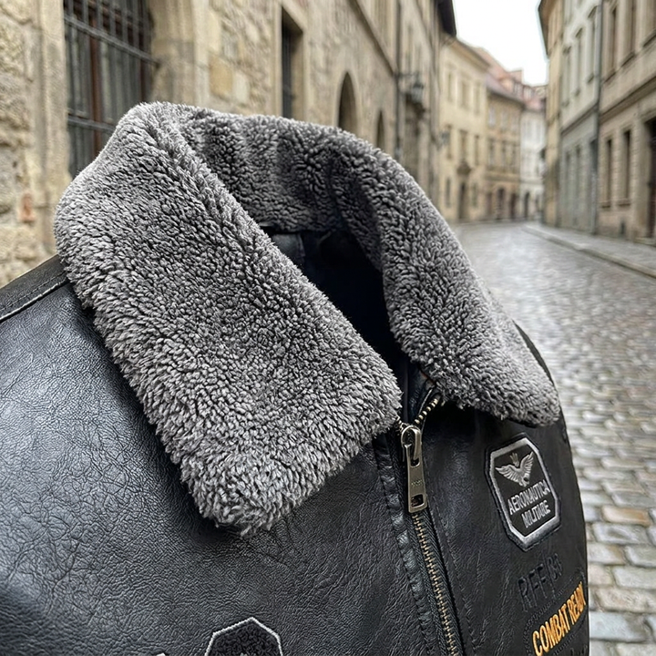 Giacca bomber in pelle da uomo slim fit con collo in pelliccia, giacca calda  