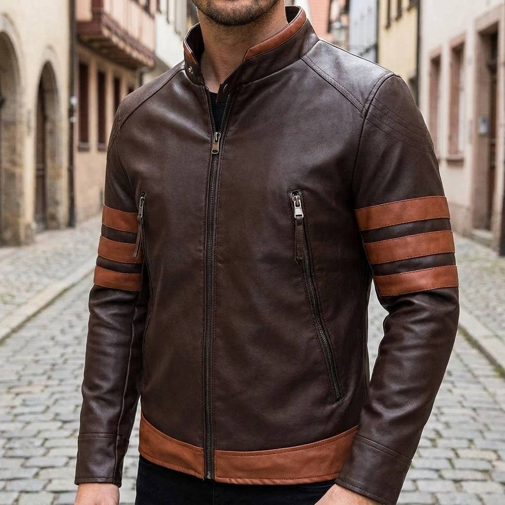Giacca bomber in pelle PU da uomo slim fit, corta e senza maniche in stile retrò Logan  