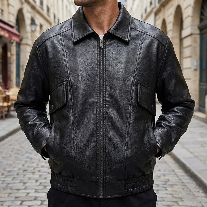 Giacca bomber in pelle da uomo senza maniche slim fit casual  