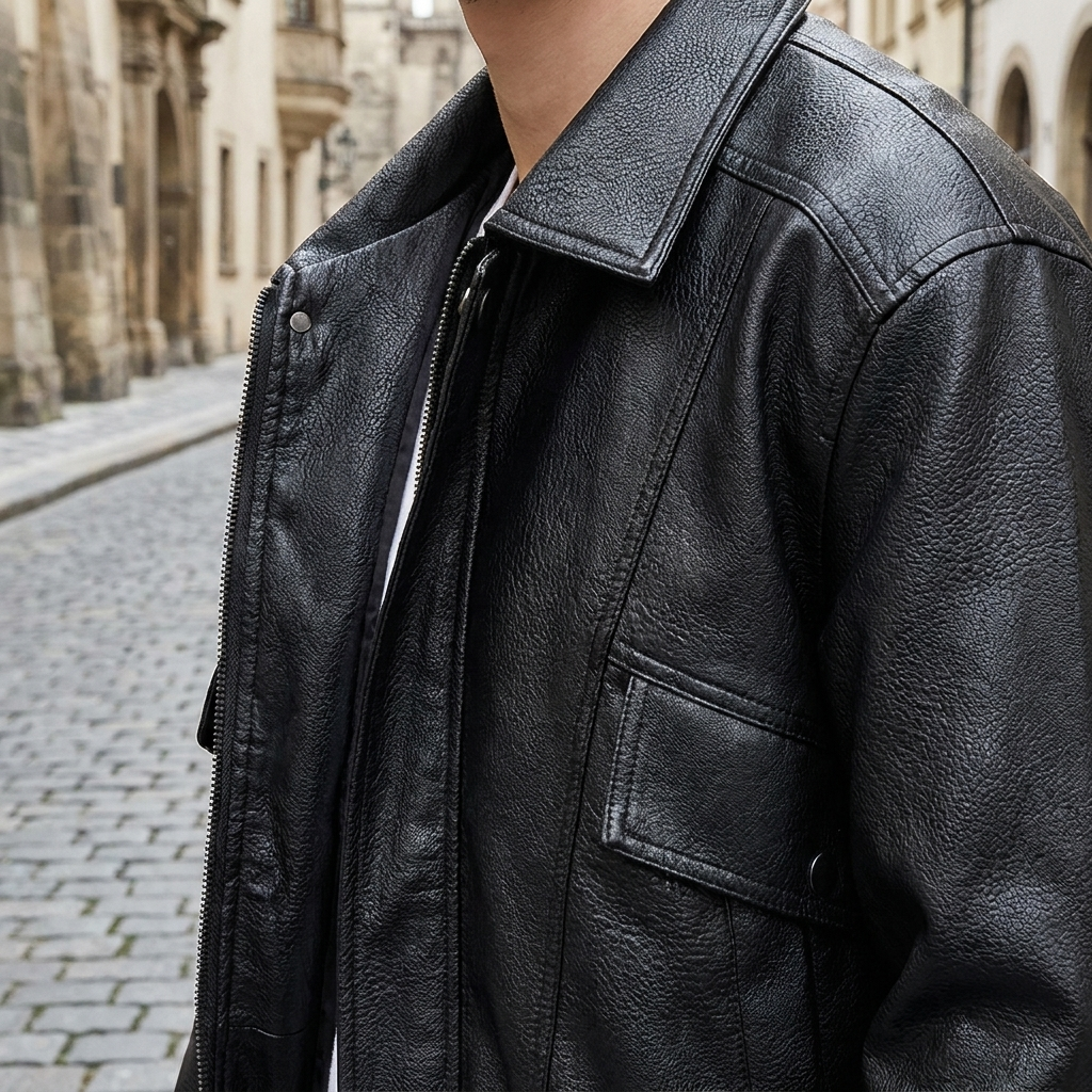 Giacca bomber in pelle da uomo senza maniche slim fit casual  