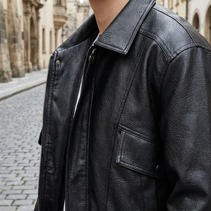 Giacca bomber in pelle da uomo senza maniche slim fit casual  