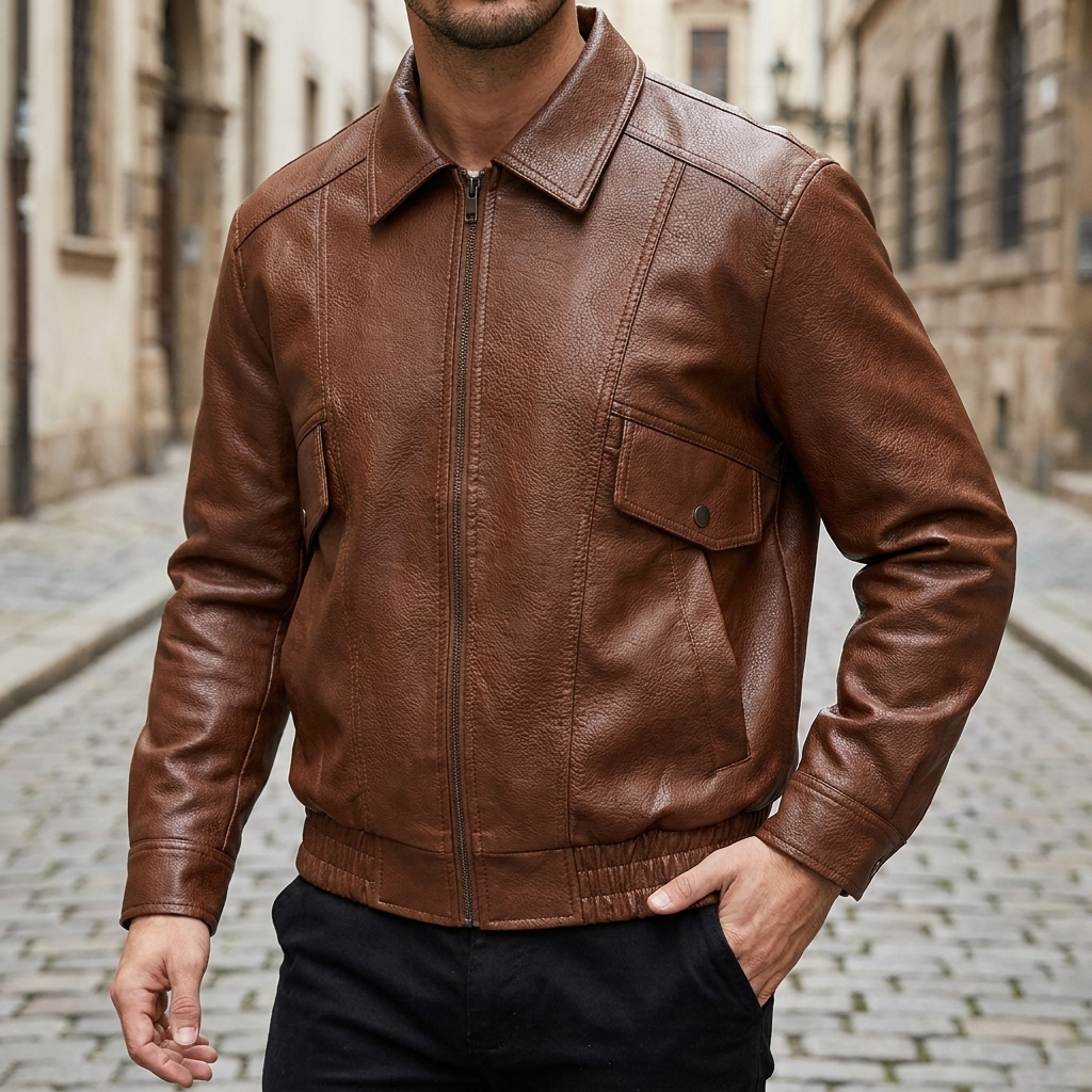 Giacca bomber in pelle da uomo senza maniche slim fit casual  