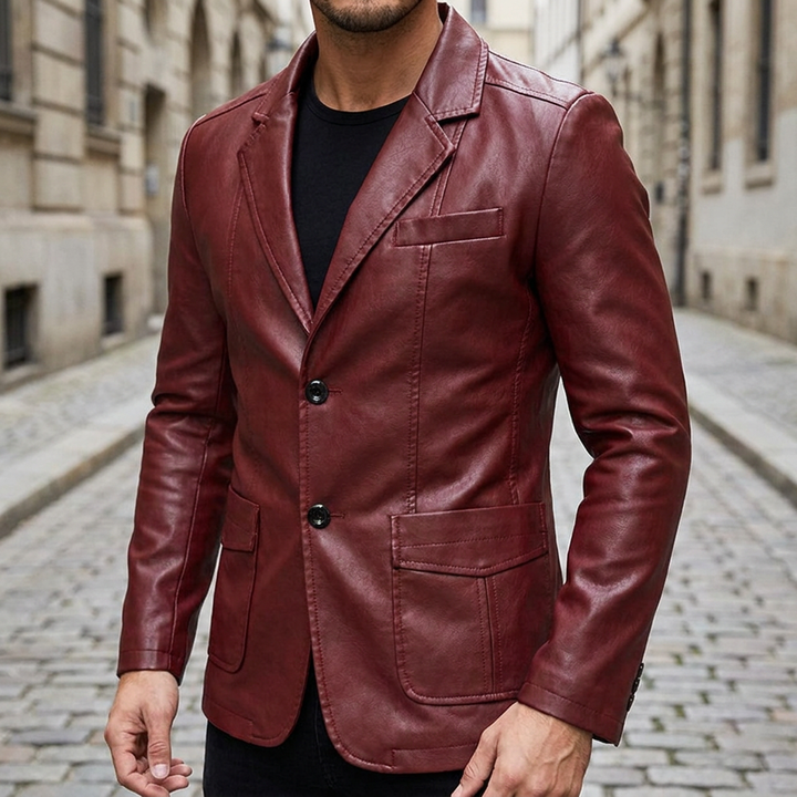 Giacca vintage in pelle da uomo slim fit con zip e tasche  