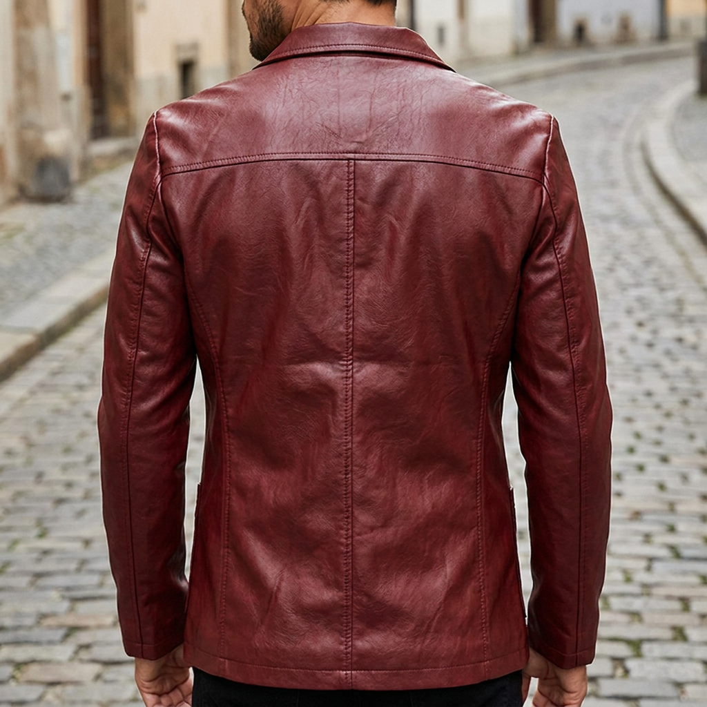 Giacca vintage in pelle da uomo slim fit con zip e tasche  