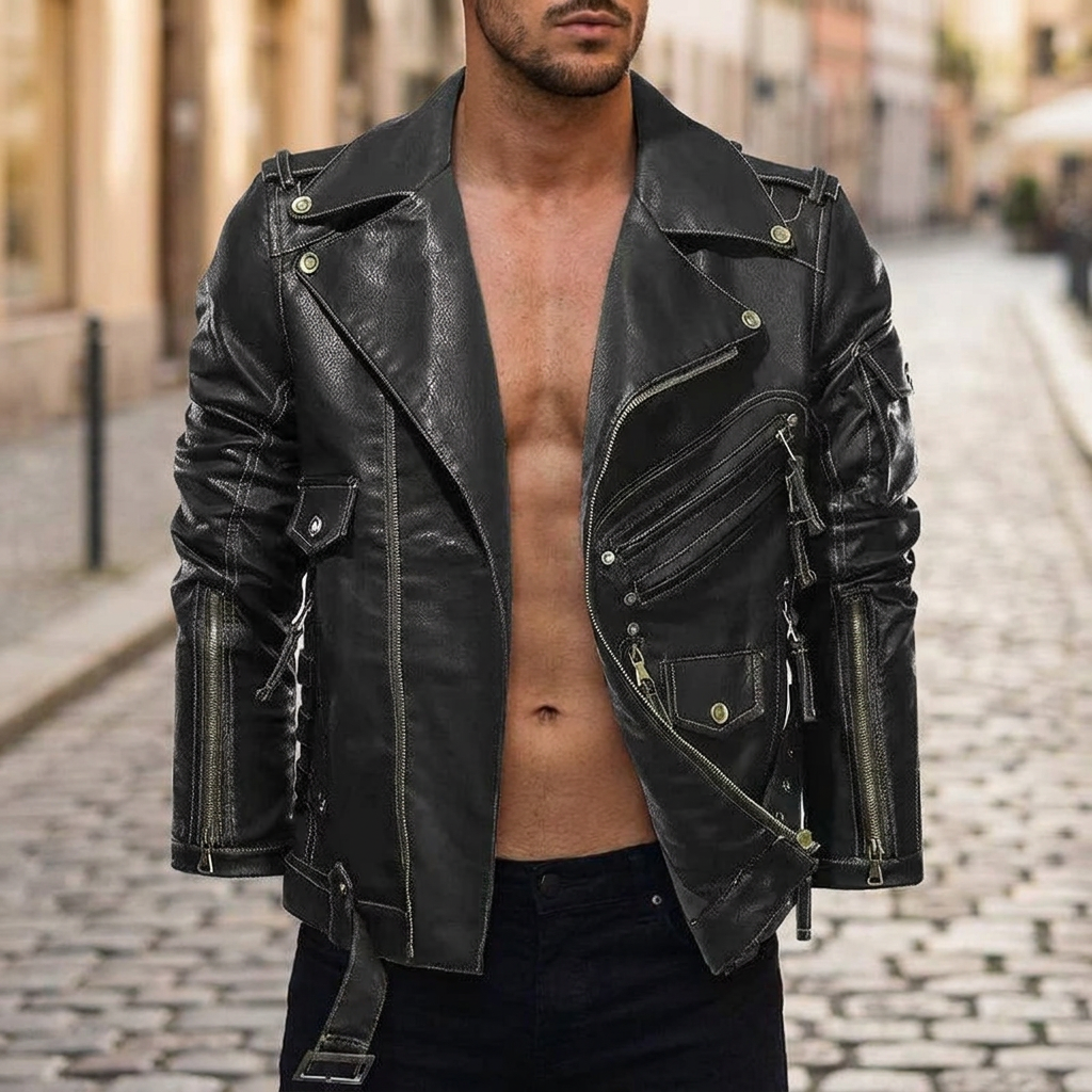 Giacca da uomo in pelle sintetica PU senza maniche con tasche con zip