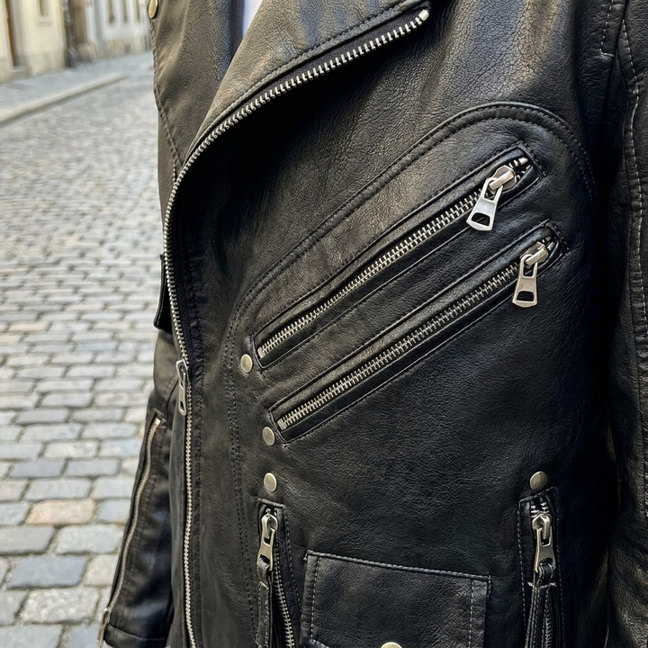 Giacca da uomo in pelle sintetica PU senza maniche con tasche con zip
