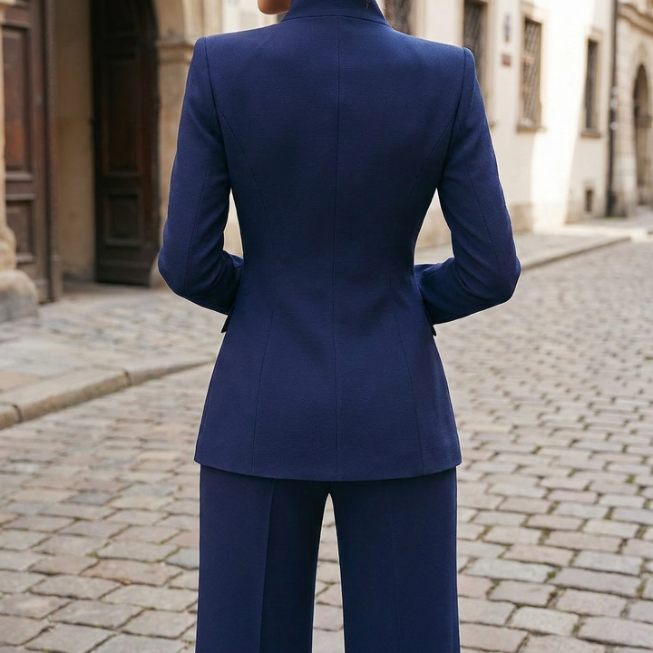 Completo blazer e pantaloni aderenti eleganti da donna con bottoni  