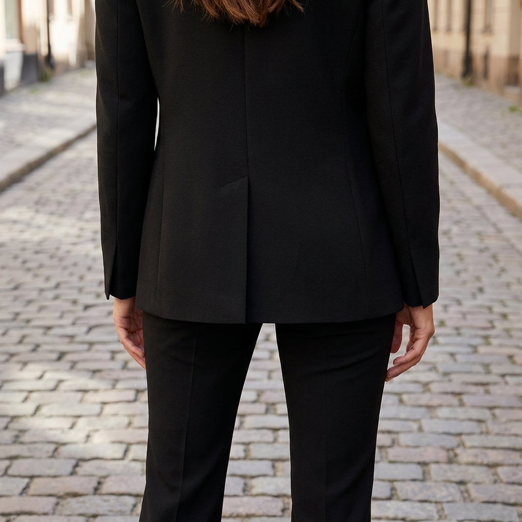 Completo elegante da donna in tessuto con blazer e pantaloni aderenti  