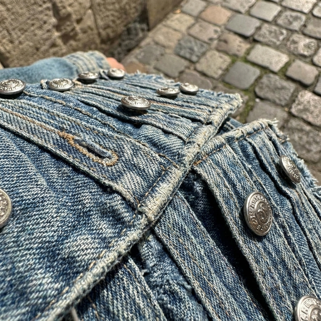 Stile estivo da donna in denim senza maniche con bottoni  
