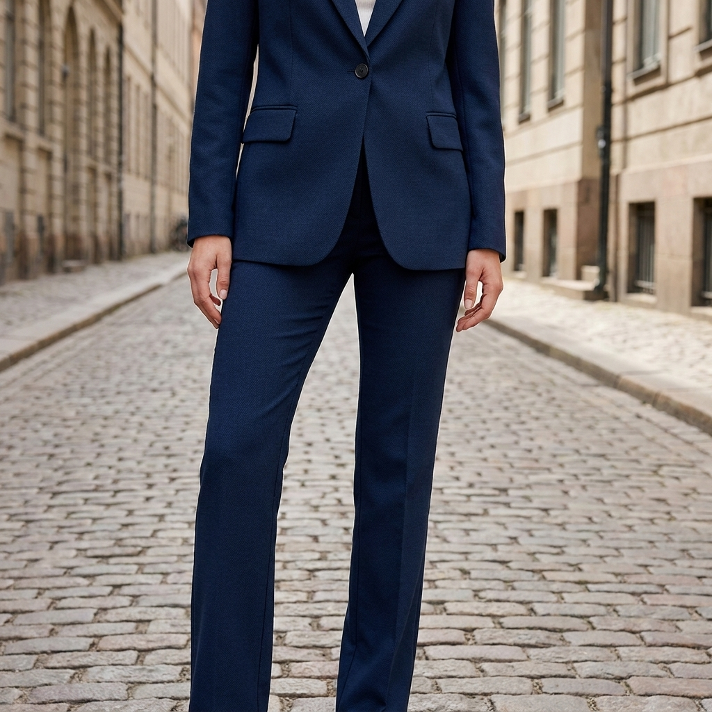 Completo elegante da donna in tessuto con blazer e pantaloni aderenti  