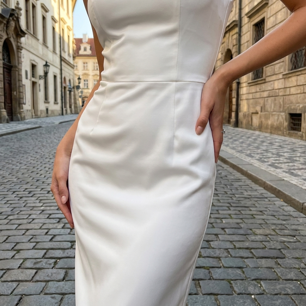 Abito da sera aderente elegante da donna in raso morbido senza maniche