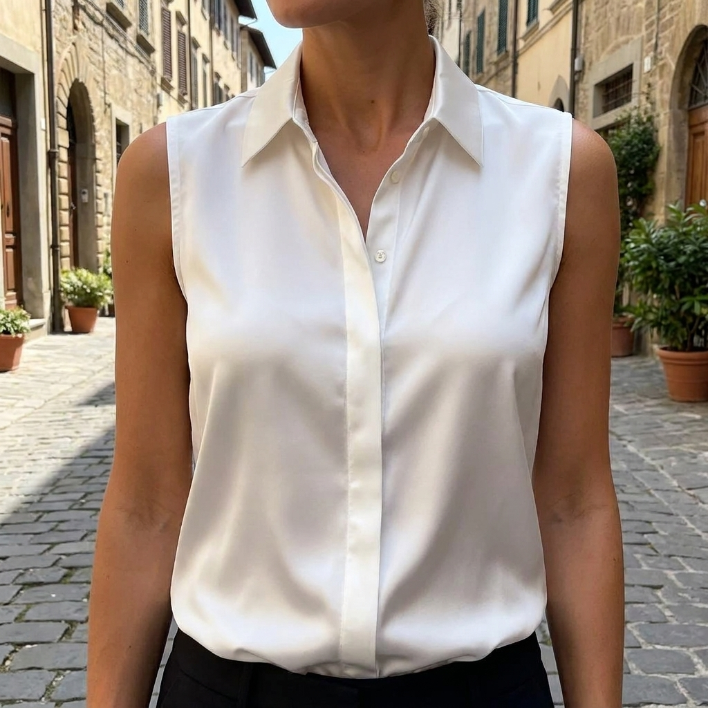 White elegant sleeveless blouse with buttons front view