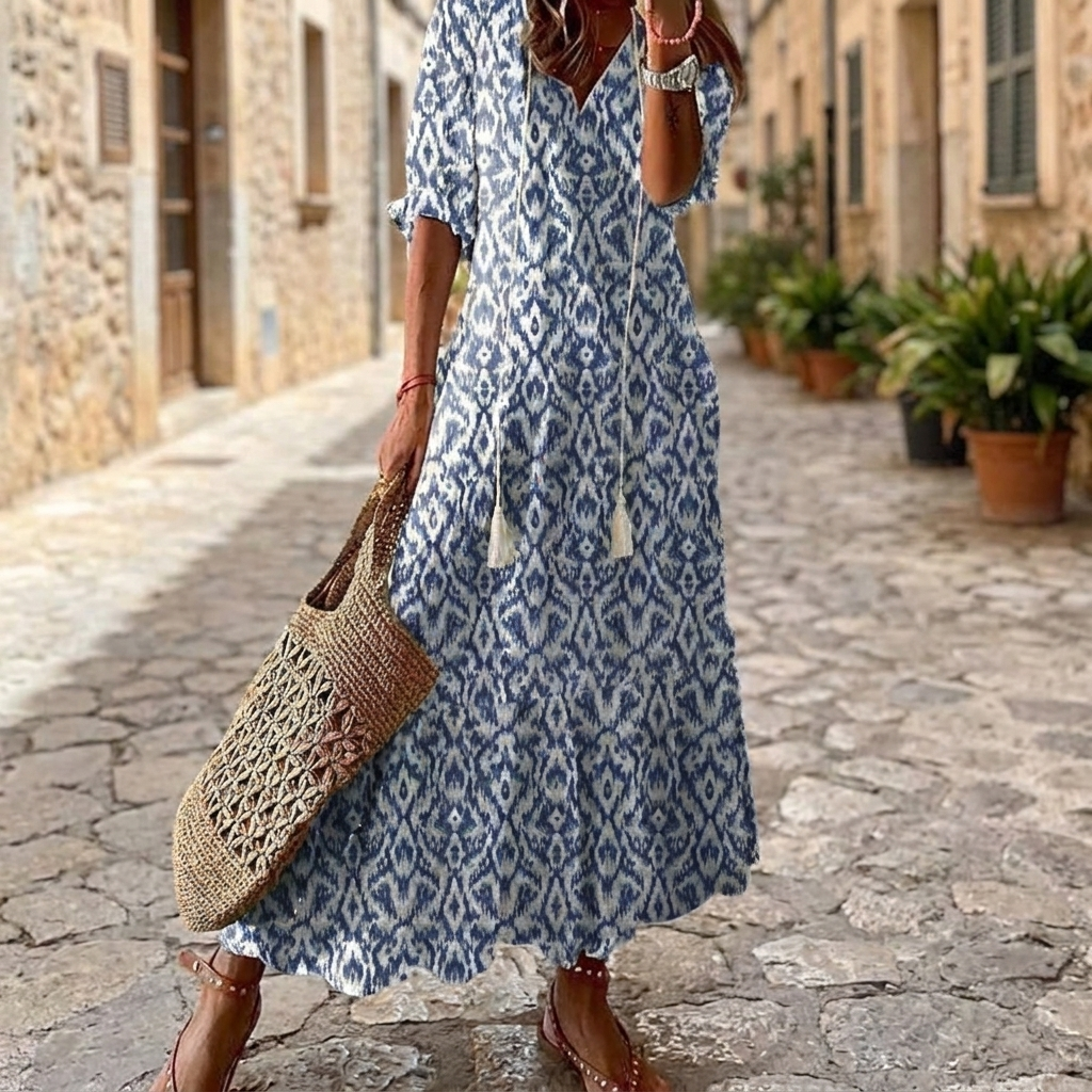 Light blue bohemian floral maxi dress front view