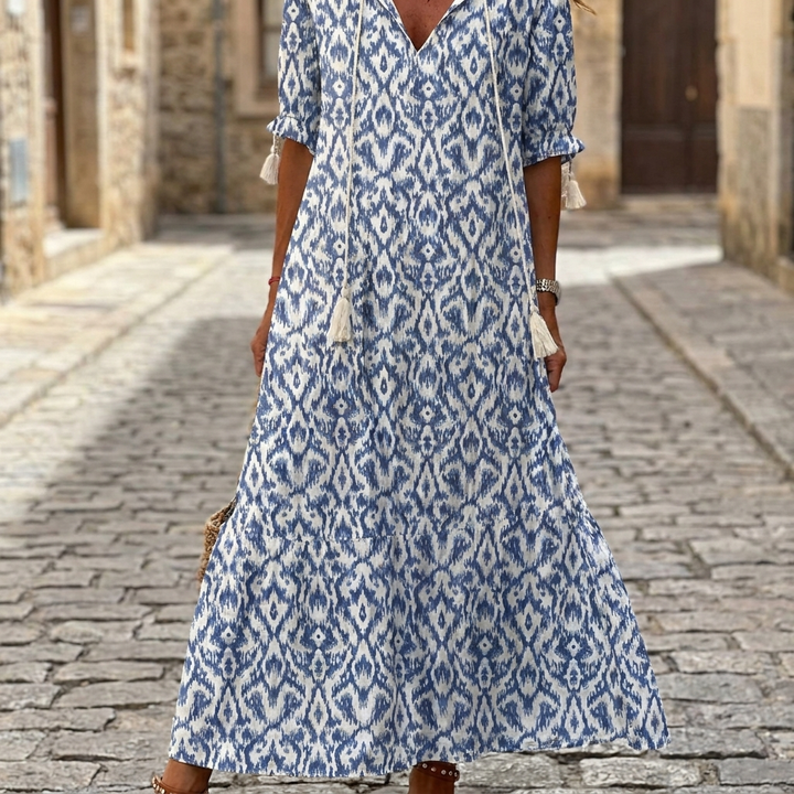 Floral bohemian maxi dress front view