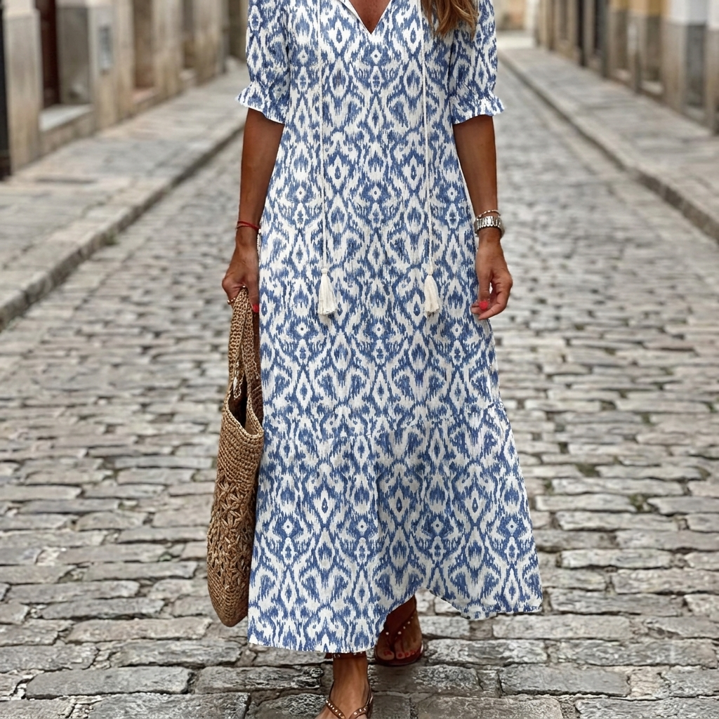 White bohemian floral maxi dress front view