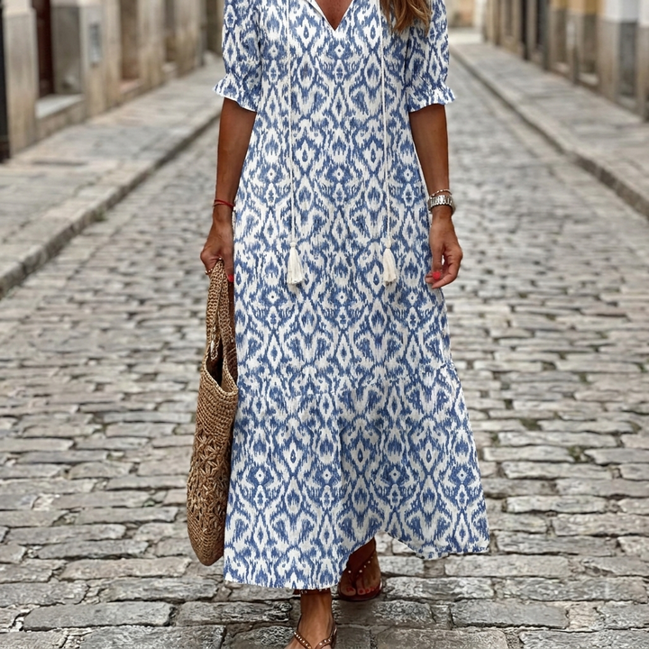 White bohemian floral maxi dress front view