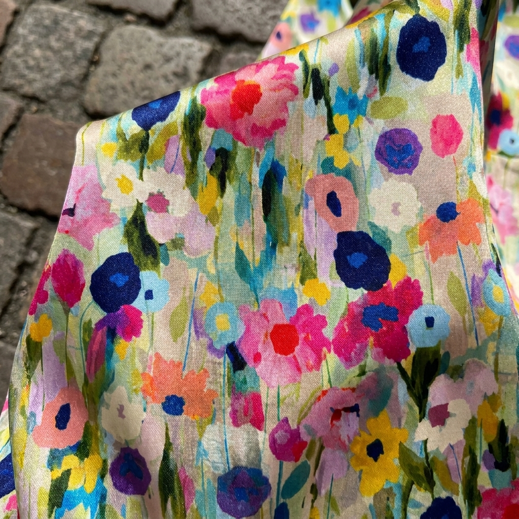 Floral satin fabric close-up
