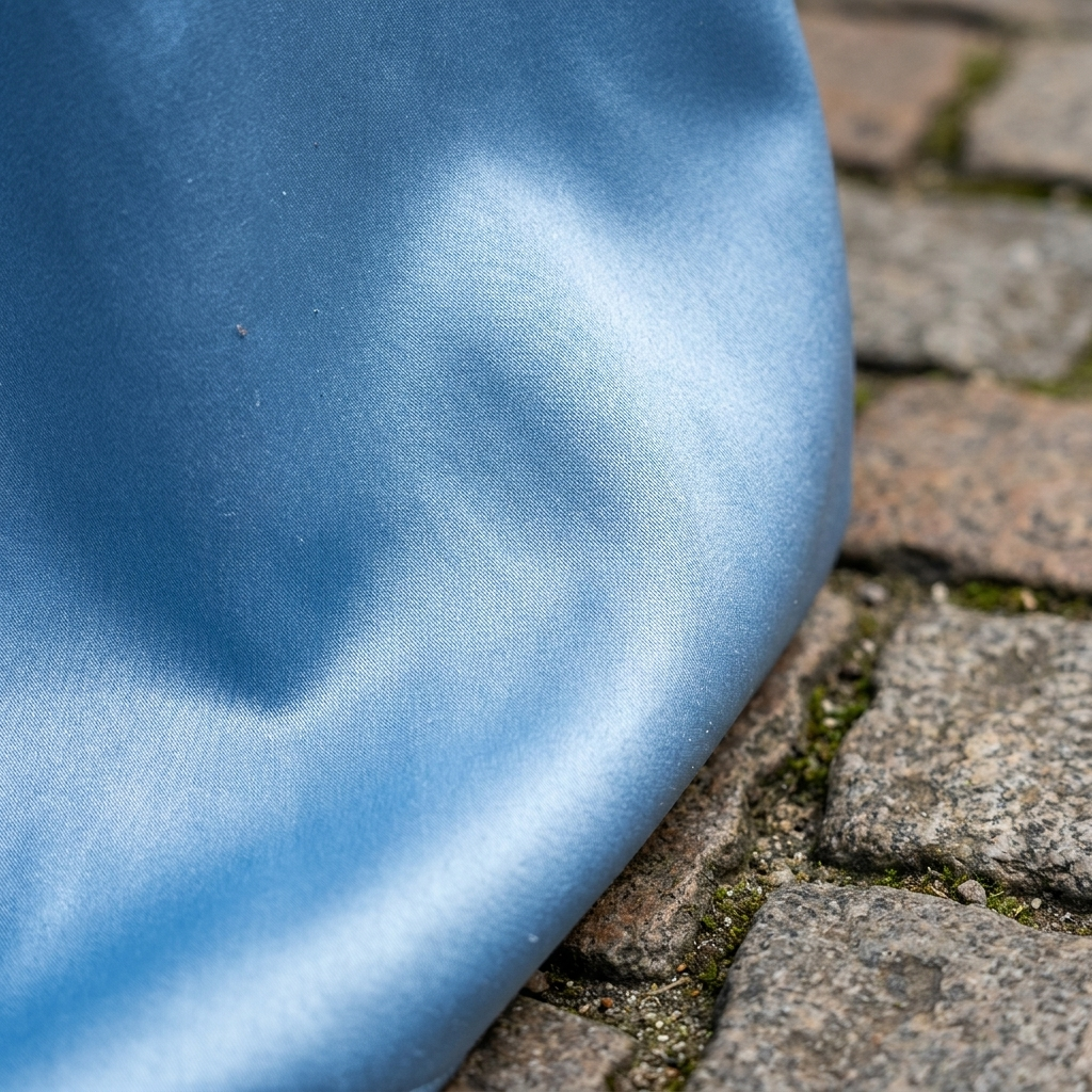 Light blue satin fabric close-up