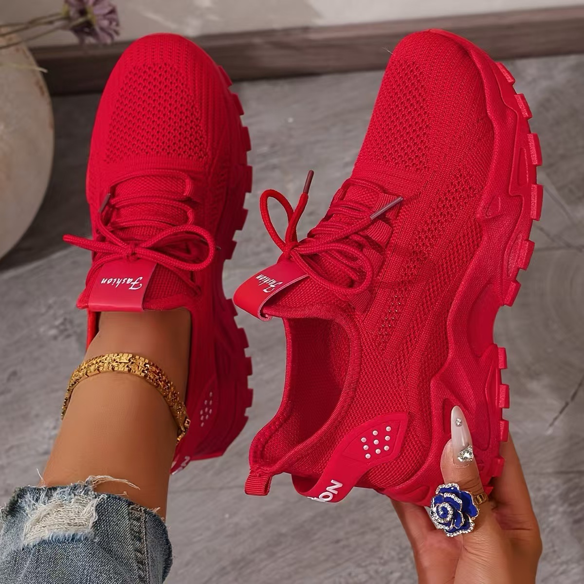 Women's Orthopedic Sneakers in Fabric with Sole